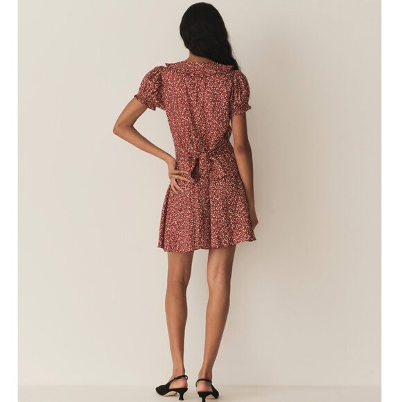 NWT Doen Sweet Silk Evienne Short Sleeved Tea Dress in Ameline Ditsy Red XL NWT - Picture 5 of 9